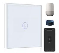 BSEED Interruptor de Pared WiFi,Interruptor Inteligente 1 Gang 1 Vía con Pantalla Táctil Blanco,Compatible con Alexa, Google Home, Control de APP y Función de Temporizador【Se necesita Neutro】