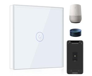 BSEED Interruptor de Pared WiFi,Interruptor Inteligente 1 Gang 1 Vía con Pantalla Táctil Blanco,Compatible con Alexa, Google Home, Control de APP y Función de Temporizador【Se necesita Neutro】