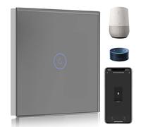 BSEED Interruptor de Pared WiFi,Interruptor Inteligente 1 Gang 1 Vía con Pantalla Táctil Gris,Compatible con Alexa, Google Home, Control de APP y Función de Temporizador【Se necesita Neutro】