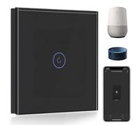 BSEED Interruptor de Pared WiFi,Interruptor Inteligente 1 Gang 1 Vía con Pantalla Táctil Negro,Compatible con Alexa, Google Home, Control de APP y Función de Temporizador【Se necesita Neutro