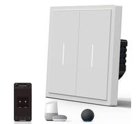 BSEED Interruptor Inteligente Mate,Control de Voz,Control de APP,Requiere Cable Neutro,2 Gang 1 Vía,Blanco 86mm