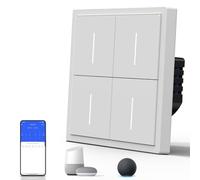 BSEED Interruptor Inteligente Mate,Control de Voz,Control de APP,Requiere Cable Neutro,4 Gang 1 Vía,Blanco 86mm