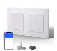 BSEED Interruptor Inteligente WIFI con Vidrio,Basculante Con Pilotitos LED,Requiere Cable Neutro,E-Series,2 Gang 1 Vía + WiFi Cortina Interruptor,157mm Blanco