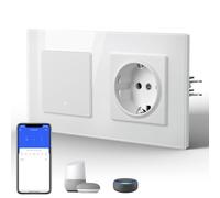BSEED Interruptor Inteligente WIFI con Vidrio,Basculante Con Pilotitos LED,Requiere Cable Neutro,E-Series,1 Gang 1 Vía mit Enchufe,157mm Blanco