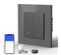 BSEED Interruptor Inteligente WIFI con Vidrio,Basculante Con Pilotitos LED,Requiere Cable Neutro,E-Series,2 Gang 1 Vía,86mm Gris