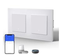 BSEED Interruptor Inteligente WIFI con Vidrio,Basculante Con Pilotitos LED,Requiere Cable Neutro,E-Series,Double 1 Gang 1 Vía,157mm Blanco