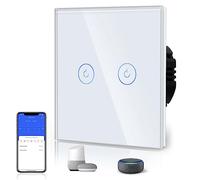 BSEED Interruptor Inteligente WIFI,Interruptores Tactil Con Cristal,Compatible con Alexa,Tuya y Smart Life,Requiere Cable Neutro,2 Gang 1 Vía,86mm Blanco