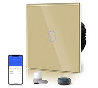 BSEED Interruptor Inteligente WIFI,Interruptores Tactil Con Cristal,Compatible con Alexa,Tuya y Smart Life,Requiere Cable Neutro,1 Gang 1 Vía,86mm Oro