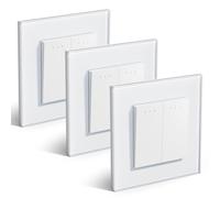 BSEED Interruptor Pared,2 Gang 1 Vía Blanco 3-Pack,Interruptor de Luz Empotrado 16A,Panel de Cristal 86 * 86mm
