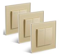 BSEED Interruptor Pared,2 Gang 2 Vías Oro 3-Pack,Interruptor de Luz Empotrado 16A,Panel de Cristal 86 * 86mm