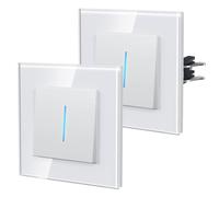 BSEED Interruptor pared con Cristal,Interruptor de luz con Garfio,Basculante Con Pilotitos LED,Fácil Instalación,Fáciles de Limpiar,E-Series,1 Gang 1 Vía - 2 Paquetes,86mm Blanco