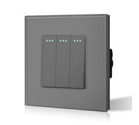 BSEED Interruptor pared Normal,Basculante Con Luz de Orientación,Marco de Cristal,Fácil Instalación,Fáciles de Limpiar,3 Gang 1 Vía,86mm Gris