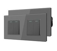 BSEED Interruptor pared Normal,Basculante Con Luz de Orientación,Marco de Cristal,Fácil Instalación,Fáciles de Limpiar,Doble 2 Gang 1 Vía - 2 Paquetes,86mm Gris