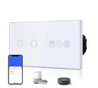 BSEED Interruptor Persiana WiFi,interruptores tactil empotrado,Inteligente Control de Porcentaje,Panel de Cristal,Control Remoto,Requiere Cable Neutro,2 Gang 1 Vía + Persiana,157mm Blanco