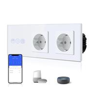 BSEED Interruptor Persiana WiFi,interruptores tactil empotrado,Inteligente Control de Porcentaje,Panel de Cristal,Control Remoto,Requiere Cable Neutro,Persiana + 2 Enchufes,228mm Blanco