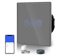 BSEED Interruptor Persiana WiFi,interruptores tactil empotrado,Inteligente Control de Porcentaje,Panel de Cristal,Control Remoto,Requiere Cable Neutro,86mm Gris