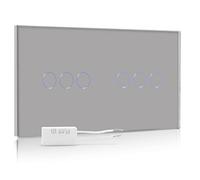 BSEED Interruptor regulador de luz 1 Gang 1 Vía+1 Gang 2 Vías,interruptor táctil de pared Gris con indicador LED,interruptores de luz pared con panel de vidrio templado(Adaptador Led requerido)