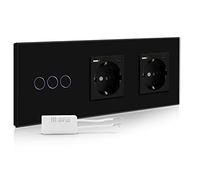 BSEED Interruptor regulador de luz con Doble enchufe,1 Gang 1 Vía LED Dimmer Switch con pantalla táctil Negro,16A 250V Enchufe de pared con 1 Puerto Tipo C y 1 Puertos USB(Adaptador Led requerido)