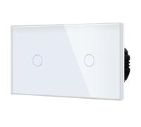 BSEED Interruptor Regulador de Luz, Interruptor Táctil de Pared con Panel de Cristal, 1 Gang 1 Vía + 1 Gang 2 Vía Blanco 157mm