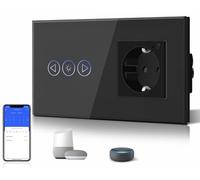 BSEED Interruptor Regulador de Luz Wifi con 1 Enchufe Interruptor Pared Inteligente Compatible con Led Interruptor Tactil con Alexa/Tuya 300W Negro(Se Necesita Alimentación Neutra)