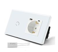 BSEED Interruptor Regulador de Luz y Enchufe con 2.1A USB Mejorado Conector de Carga y Enchufe Tipo C 1 Gang 2 Vía Blanco