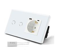BSEED Interruptor Regulador de Luz y Enchufe con 2.1A USB Mejorado Conector de Carga y Enchufe Tipo C 2 Gang 1 Vía Blanco