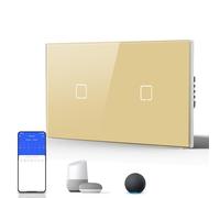 BSEED Interruptor Táctil de Pared Inteligente,Panel de Cristal,Pulsador con Pilotitos LED,Fáciles de Limpiar,E-Series,1 Gang 1 Vía,157mm Oro