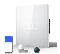 BSEED Interruptor Táctil de Pared Inteligente,Panel de Cristal,Pulsador con Pilotitos LED,Fáciles de Limpiar,E-Series,3 Gang 1 Vía,86mm Blanco