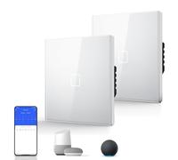 BSEED Interruptor Táctil de Pared Inteligente,Panel de Cristal,Pulsador con Pilotitos LED,Fáciles de Limpiar,E-Series,1 Gang 2 Vía-2 Paquetes,86mm Blanco