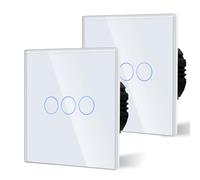 BSEED Interruptor Tactil luz pared,Interruptores Conmutador Modernos,Vidrio Panel con luz Piloto,Sin Función Wifi,3 Gang 2 Vía - 2 Paquetes,86mm Blanco