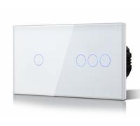 BSEED Interruptor Tactil luz pared,Interruptores Conmutador Modernos,Vidrio Panel con luz Piloto,Sin Función Wifi,1 Gang 1 Vía + 3 Gang 1 Vía,157mm Blanco