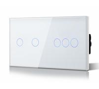 BSEED Interruptor Tactil luz pared,Interruptores Conmutador Modernos,Vidrio Panel con luz Piloto,Sin Función Wifi,2 Gang 2 Vía + 3 Gang 2 Vía,157mm Blanco
