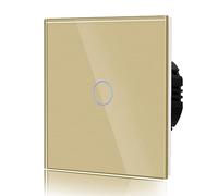 BSEED Interruptor Tactil luz pared,Interruptores Conmutador Modernos,Vidrio Panel con luz Piloto,Sin Función Wifi,1 Gang 2 Vía,86mm Oro