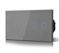BSEED Interruptor Tactil luz pared,Vidrio Panel con luz Piloto,Sin Función Wifi,1 Gang 1 Vía + 2 Gang 1 Vía,157mm Gris