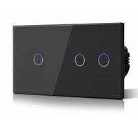 BSEED Interruptor Tactil luz pared,Vidrio Panel con luz Piloto,Sin Función Wifi,1 Gang 1 Vía + 2 Gang 1 Vía,157mm Negro