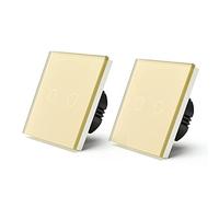 BSEED Interruptor Tactil luz pared,Vidrio Panel con luz Piloto,Sin Función Wifi,1 Gang 1 Vía - 2 Paquetes,86mm Oro