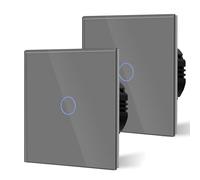 BSEED Interruptor Tactil luz pared,Vidrio Panel con luz Piloto,Sin Función Wifi,1 Gang 1 Vía - 2 Paquetes,86mm Gris