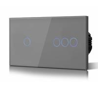 BSEED Interruptor Tactil luz pared,Vidrio Panel con luz Piloto,Sin Función Wifi,1 Gang 1 Vía + 3 Gang 1 Vía,157mm Gris