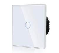 BSEED Interruptor Tactil luz pared,Vidrio Panel con luz Piloto,Sin Función Wifi,1 Gang 1 Vía,86mm Blanco