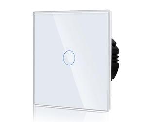 BSEED Interruptor Tactil luz pared,Vidrio Panel con luz Piloto,Sin Función Wifi,1 Gang 1 Vía,86mm Blanco