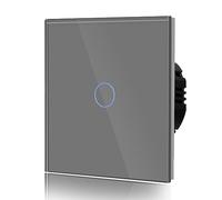 BSEED Interruptor Tactil luz pared,Vidrio Panel con luz Piloto,Sin Función Wifi,1 Gang 1 Vía,86mm Gris