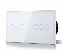 BSEED Interruptor Tactil luz pared,Vidrio Panel con luz Piloto,Sin Función Wifi,2 Gang 1 Vía + 3 Gang 1 Vía,157mm Blanco