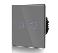 BSEED Interruptor Tactil luz pared,Vidrio Panel con luz Piloto,Sin Función Wifi,2 Gang 1 Vía,86mm Gris