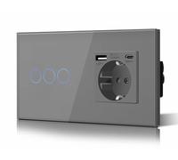 BSEED Interruptor Tactil luz pared,Vidrio Panel con luz Piloto,Sin Función Wifi,3 Gang 1 Vía,157mm Gris