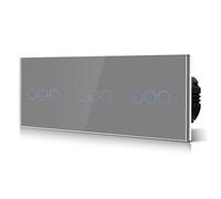 BSEED Interruptor Tactil luz pared,Vidrio Panel con luz Piloto,Sin Función Wifi,3 Gang 1 Vía,228mm Gris