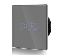 BSEED Interruptor Tactil luz pared,Vidrio Panel con luz Piloto,Sin Función Wifi,3 Gang 1 Vía,86mm Gris