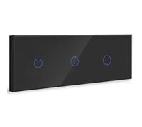 BSEED interruptor tactil Triple,1 Gang 2 Vías+ 1 Gang 2 Vías+1 Gang 2 Vías interruptor táctil de pared Negro con indicador LED, interruptores de luz pared con con panel de vidrio templado