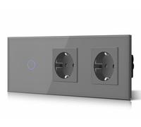 BSEED Interruptor táctil y enchufe pared,Panel de Vidrio con pulsador LED,Conmutador Modernos,Sin Función Wifi,1 Gang 1 Vía+2 Enchufes,228mm Gris