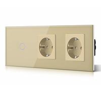 BSEED Interruptor táctil y enchufe pared,Panel de Vidrio con pulsador LED,Conmutador Modernos,Sin Función Wifi,1 Gang 1 Vía+2 Enchufes,228mm Oro