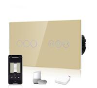 BSEED Interruptor Tactil ZIGBEE Sin Neutro,Vidrio Panel con luz Piloto,Compatible con Alexa/Tuya/Smart Life,Requiere Hub,3 Gang+1 Cortina,157mm Oro